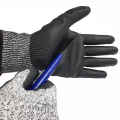 13G HPPE Fiberglass Liner PU Coated Work Gloves Cut 5 Resistents